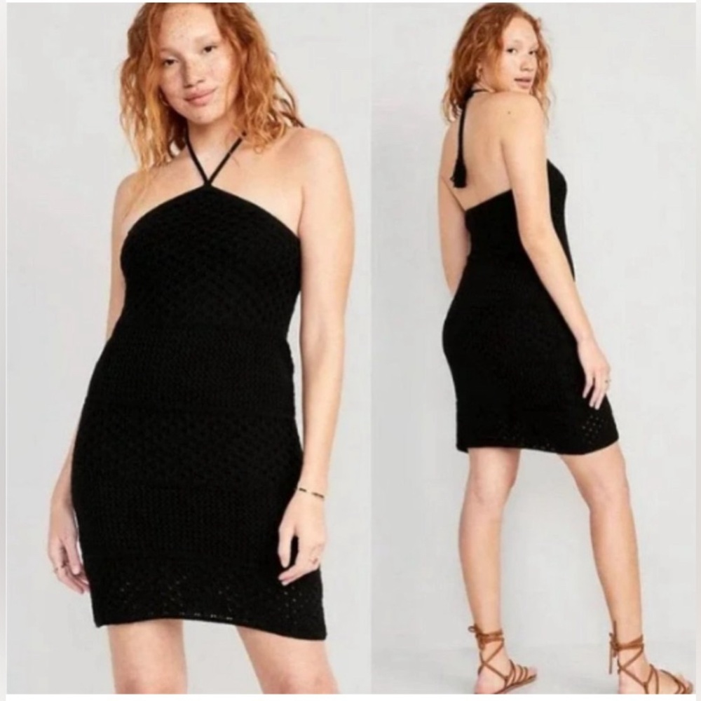 Old Navy Black Crochet Halter Neck Dress  Beachy Boho Coastal 3X